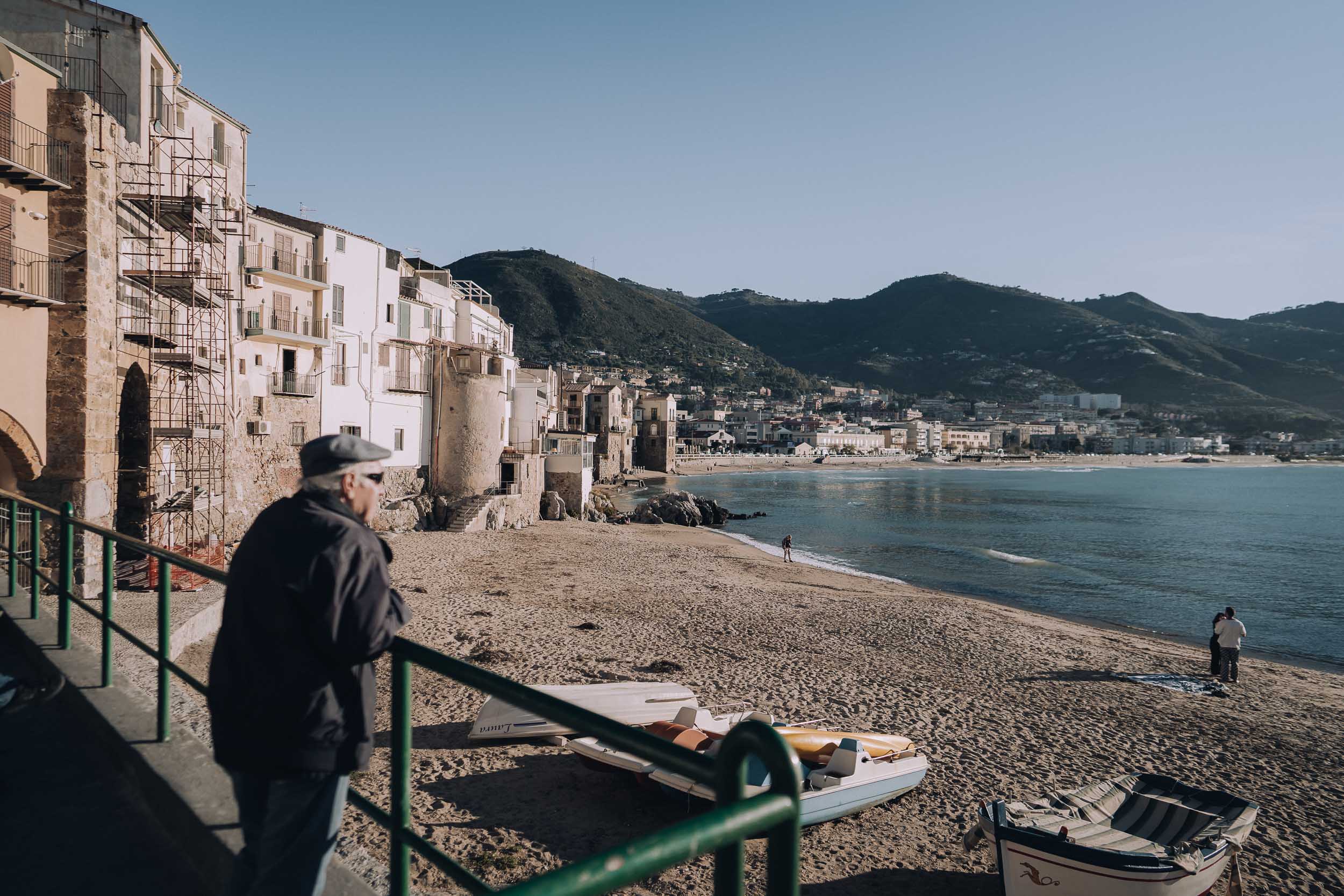 Local man watching the sunset in Cefalu