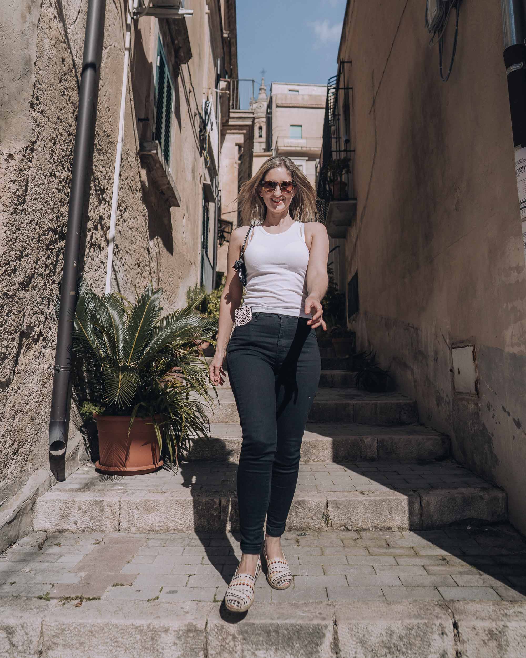 Kate walking through Modica in Sicily