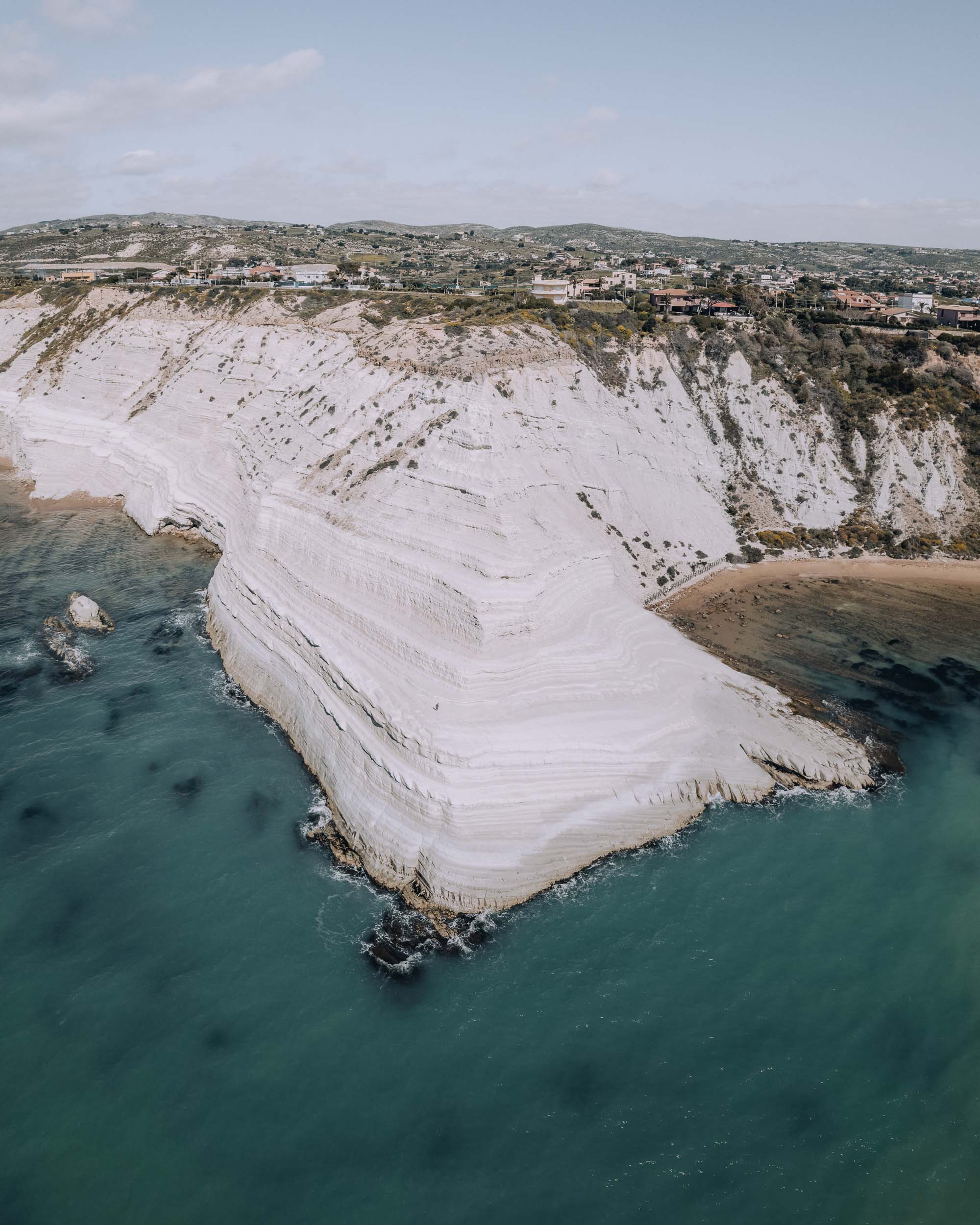 Drone photo of me walking on the Scala dei turchi in Sicily