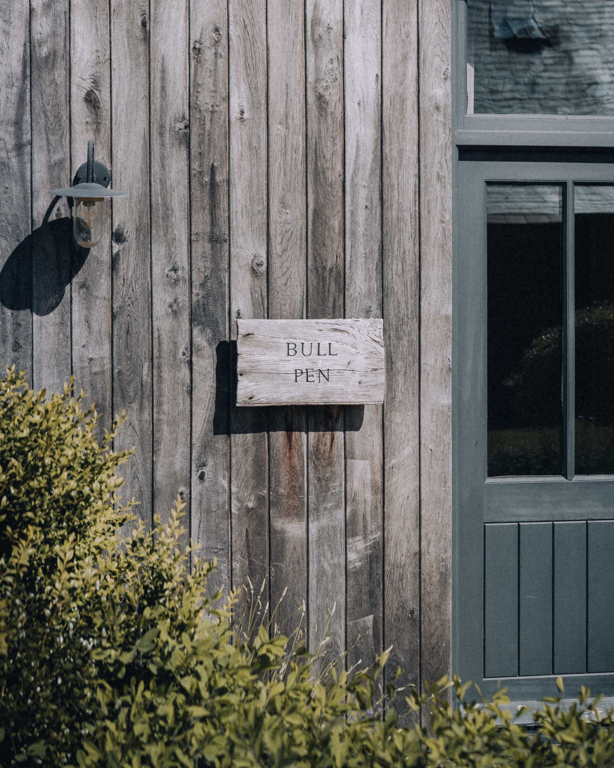 Bull pen sign and entrance to Bibru farm barns